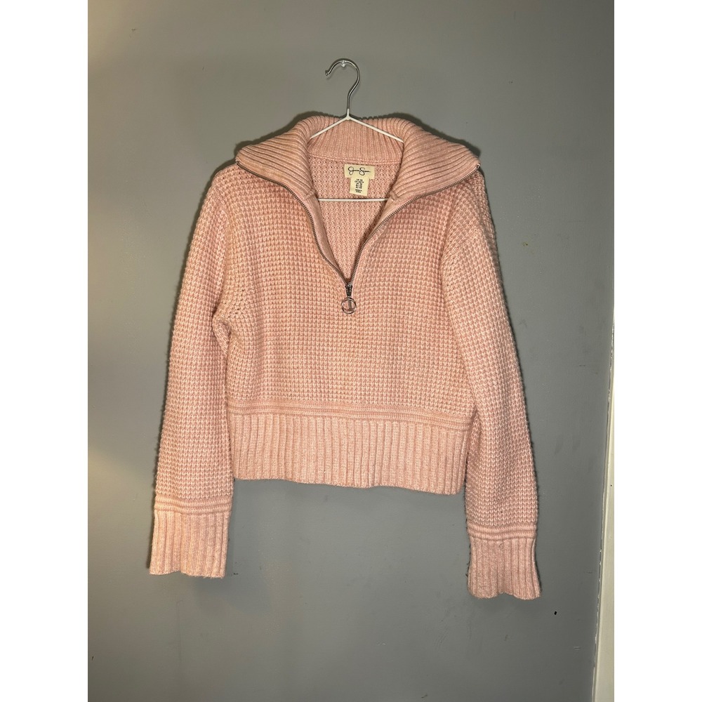 Jessica Simpson Womens XS Pink‎ Waffle Knit Quarter Zip Pullover Sweater Cropped